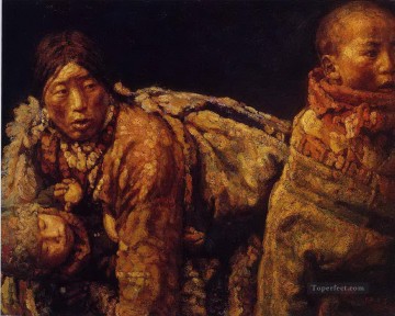 Chino Painting - Madre e hijo Chen Yifei Tíbet